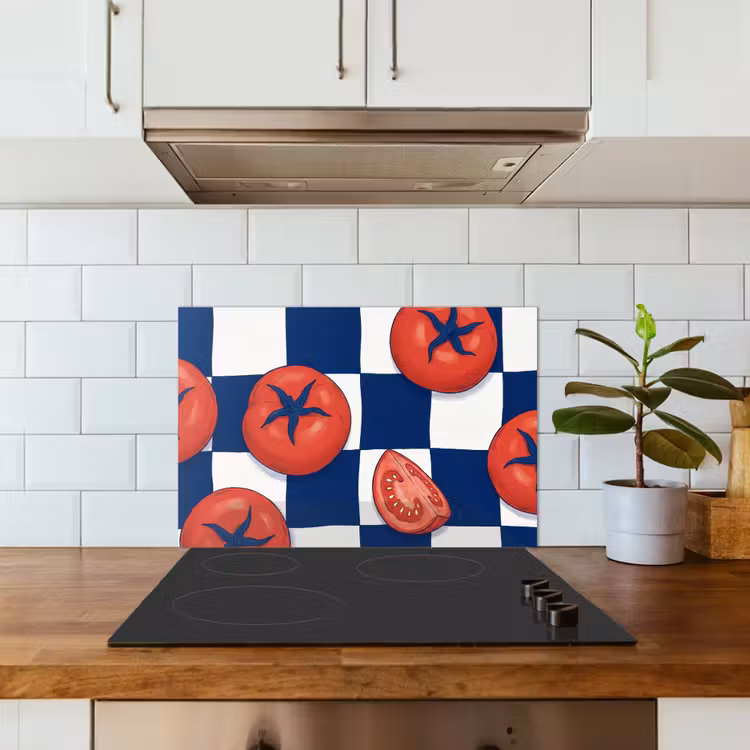 Eten - Tomaten - Keuken - Illustratie - Rood-Blauw keuken achterwand spatscherm klein -sfeer2