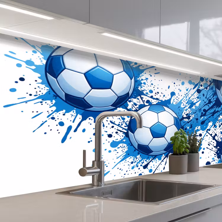 Voetballen - Verf - Sport - Blauw keuken achterwand 2 middel -3d_schuin