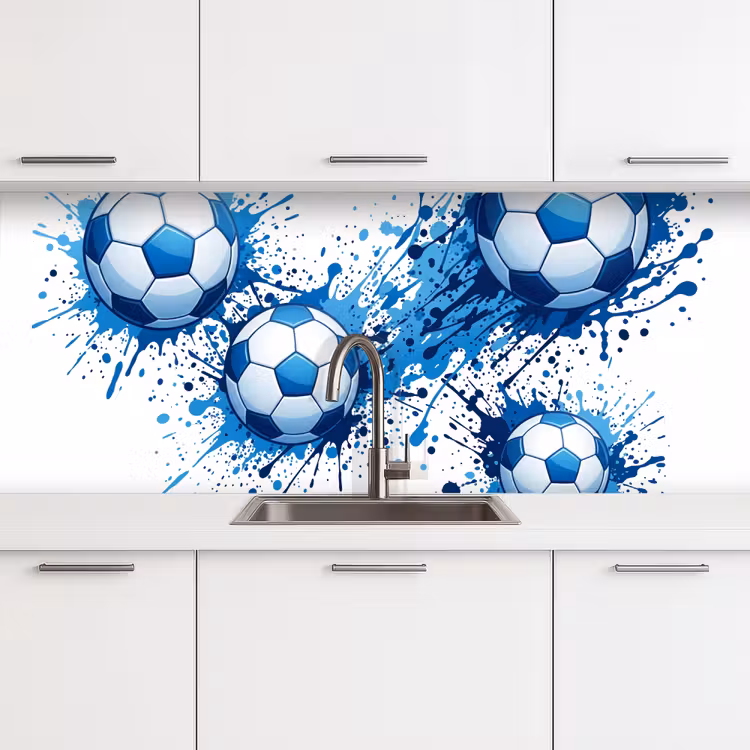 Voetballen - Verf - Sport - Blauw keuken achterwand 2 middel -3d