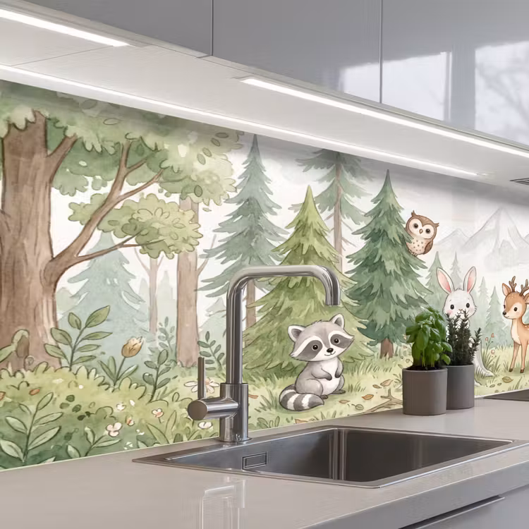 Bos - Dieren - Groen keuken achterwand 2 middel -3d_schuin