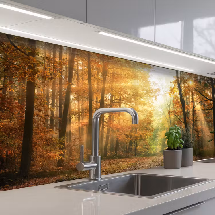 Bos - Herfst - Zon - Landschap - Natuur - Bomen - Bladeren keuken achterwand sample klein -3d_EN