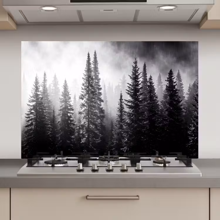 Bos - Mist - Winter - Monochroom - Natuur keuken achterwand spatscherm klein -3d_website