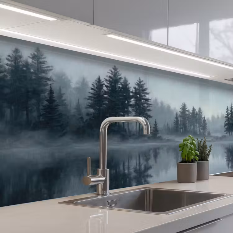 Bos - Meer - Mist - Natuur - Grijs keuken achterwand 2 middel -3d_schuin
