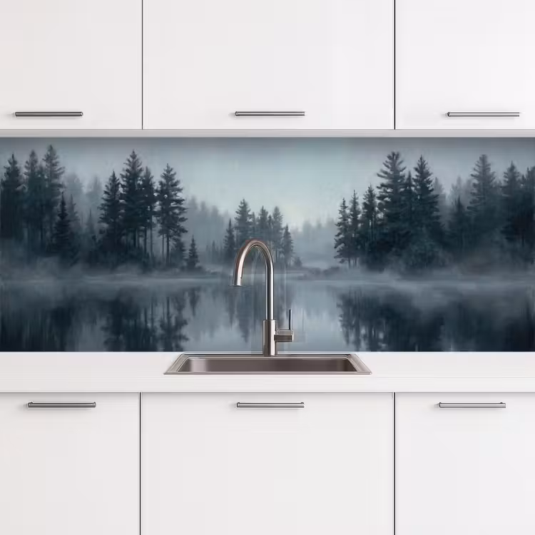 Bos - Meer - Mist - Natuur - Grijs keuken achterwand 2 middel -3d