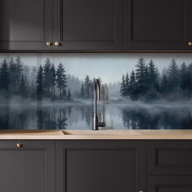 Bos - Meer - Mist - Natuur - Grijs keuken achterwand 2 middel -sfeer1