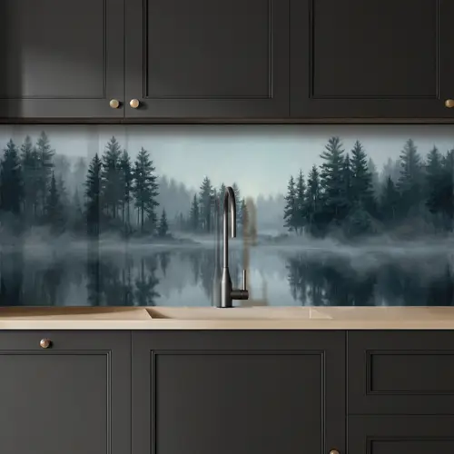Bos - Meer - Mist - Natuur - Grijs keuken achterwand 2 middel -sfeer1