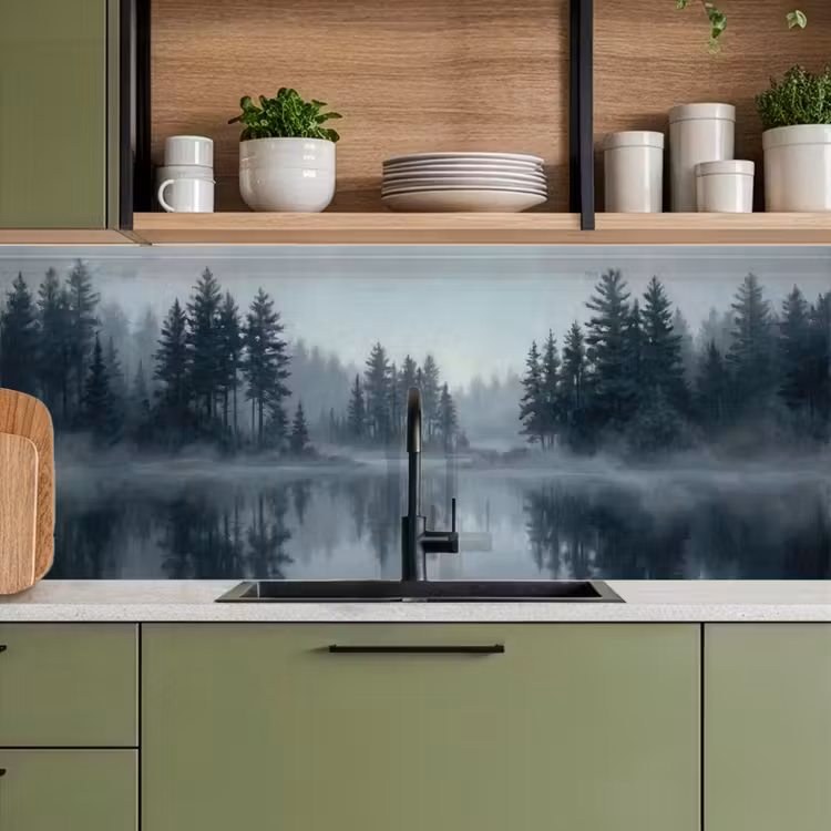 Bos - Meer - Mist - Natuur - Grijs keuken achterwand 2 middel -sfeer3