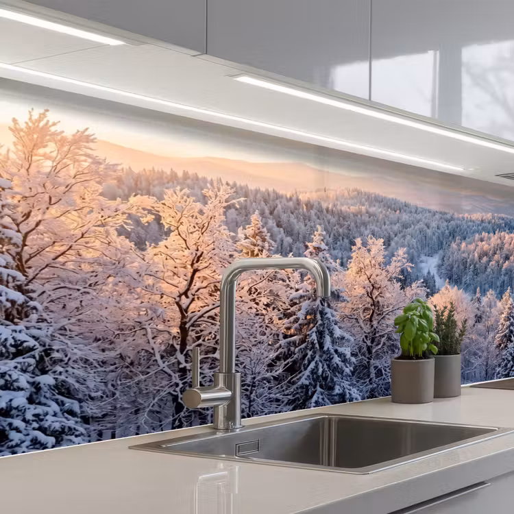 Bos - Bergen - Goud - Winter - Warm keuken achterwand 2 middel -3d_schuin