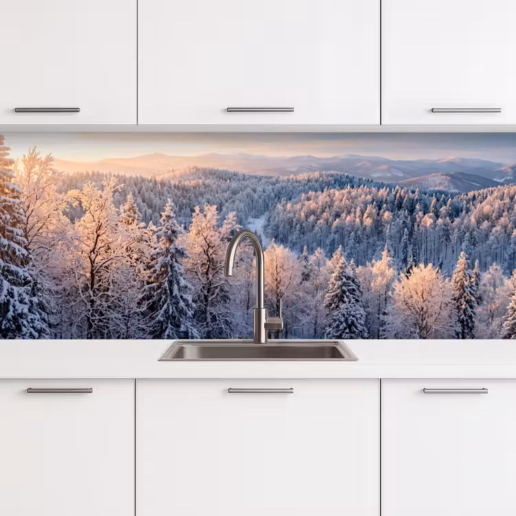 Bos - Bergen - Goud - Winter - Warm keuken achterwand 2 middel -3d
