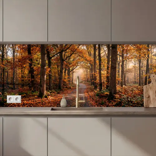 Bospad - Herfstbos - Bladeren - Oranje - Nostalgisch keuken achterwand 2 middel zz_3dshopping