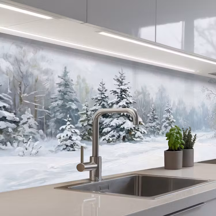 Bospad - Dennen - Sneeuw - Winter - Rustgevend keuken achterwand 2 middel -3d_schuin