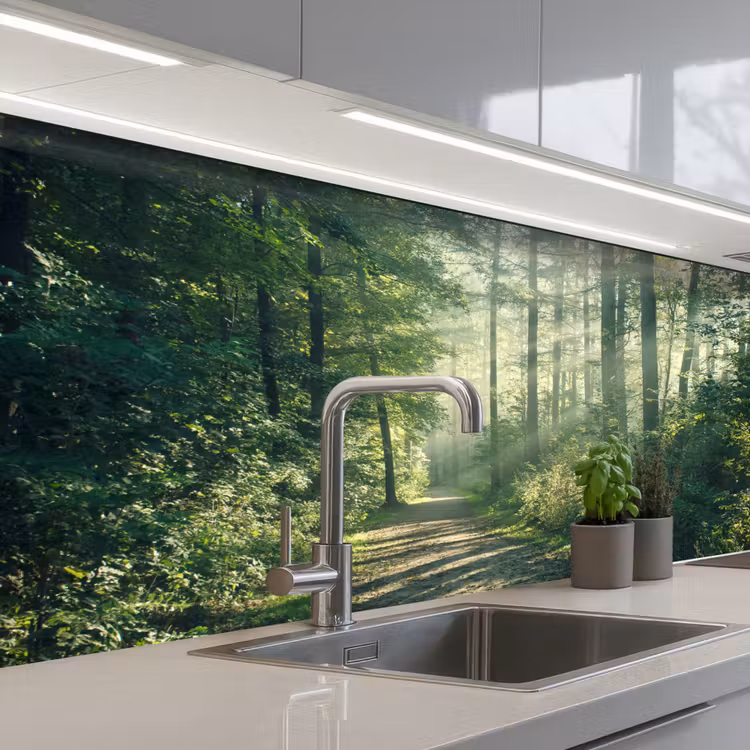 Bos - Pad - Zon - Bomen - Groen - Natuur keuken achterwand sample klein -3d_EN