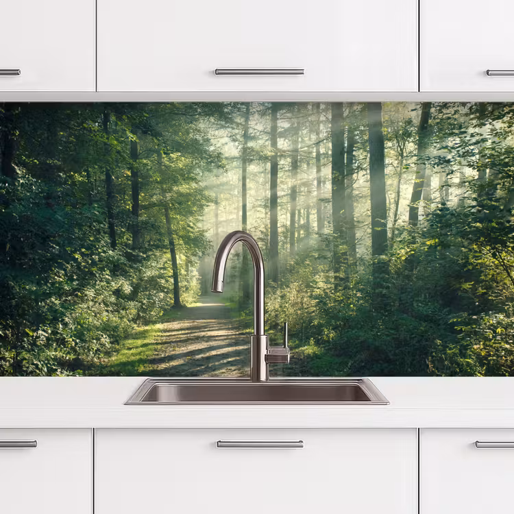 Bos - Pad - Zon - Bomen - Groen - Natuur keuken achterwand sample klein -zzzz3d_schuin