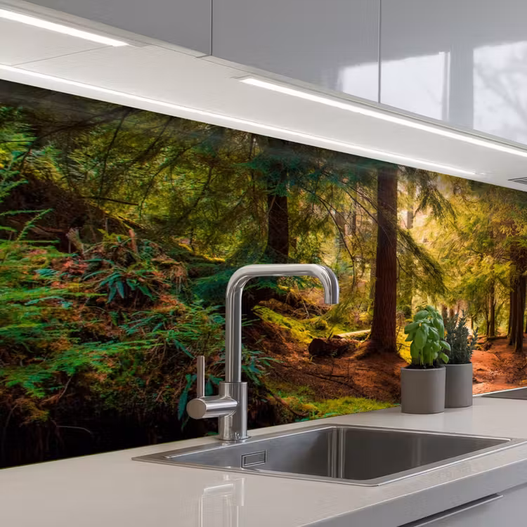 Bos - Pad - Bomen - Groen - Zon - Natuur keuken achterwand 2 middel -3d_schuin