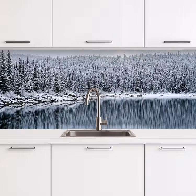 Bos - Reflectie - Meer - Winter - Serene keuken achterwand 2 middel -3d
