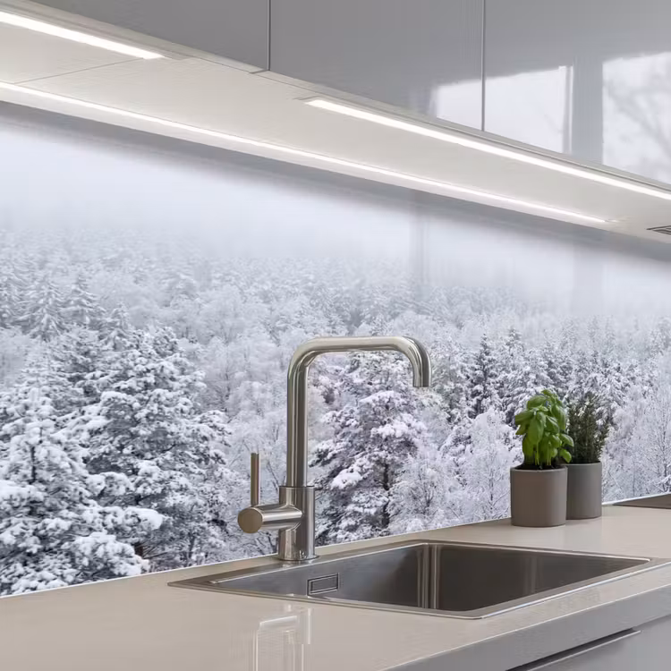 Bos - Sneeuw - Winter - Natuur - Wit keuken achterwand 2 middel -3d_schuin