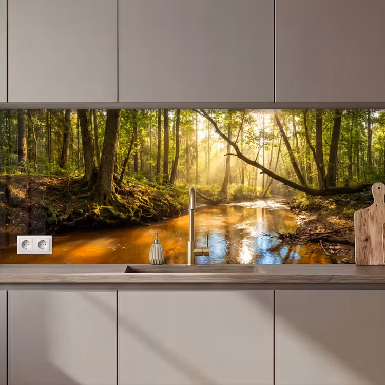 Bos - Beek - Zonlicht - Natuur - Groen keuken achterwand 2 middel zz_3dshopping
