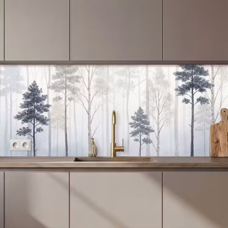Bos - Bomen - Mist - Natuur - Illustratie - Grijs keuken achterwand 2 middel zz_3dshopping