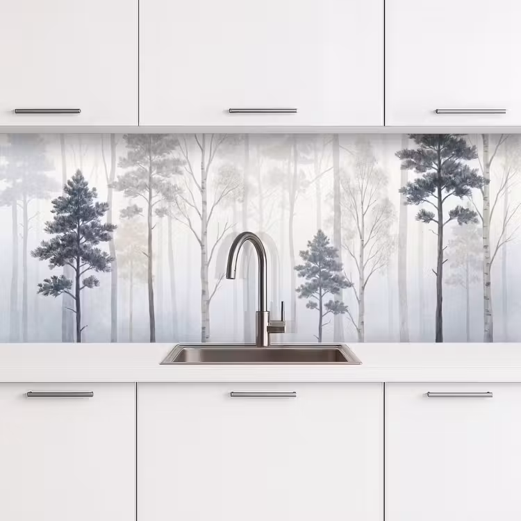 Bos - Bomen - Mist - Natuur - Illustratie - Grijs keuken achterwand 2 middel -3d