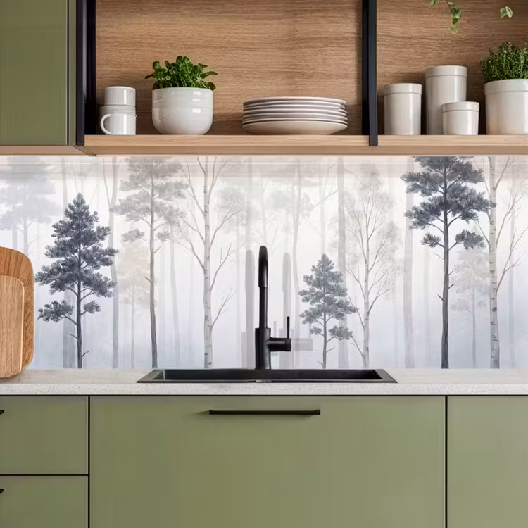 Bos - Bomen - Mist - Natuur - Illustratie - Grijs keuken achterwand 2 middel -sfeer3