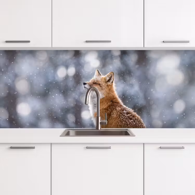 Vos - Sneeuwval - Portret - Winter - Sfeervol keuken achterwand 2 middel -3d