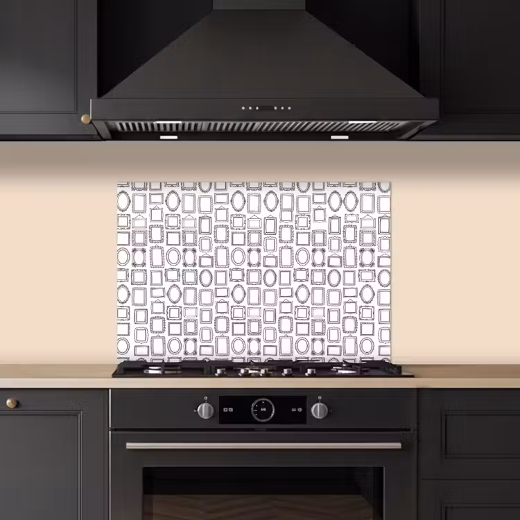 Lijsten - Patroon - Decoratie - Schets - Zwart-wit keuken achterwand spatscherm klein -sfeer1