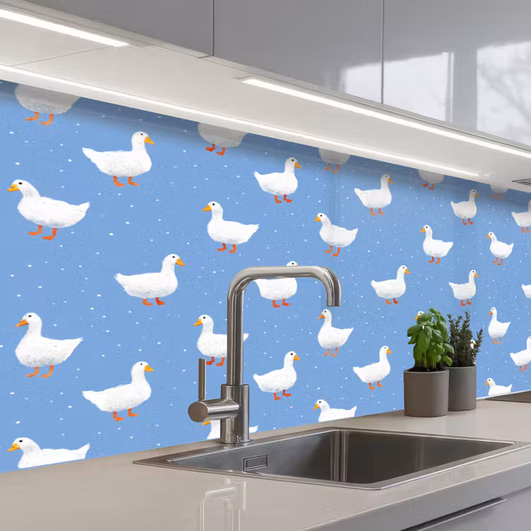 Ganzen - Elegant - Blauw keuken achterwand 2 middel 871 -3d_schuin