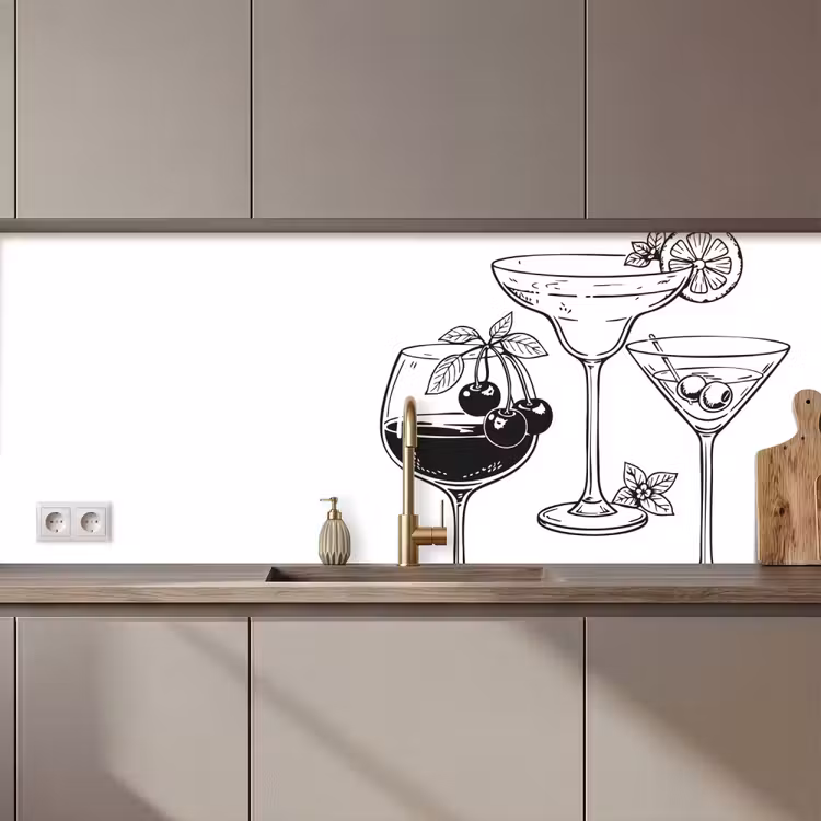 Glazen - Cocktails - Zwart - wit keuken achterwand 2 middel zz_3dshopping