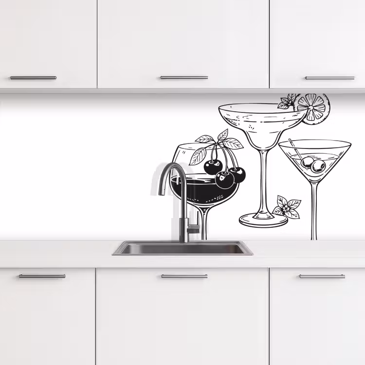 Glazen - Cocktails - Zwart - wit keuken achterwand 2 middel -3d