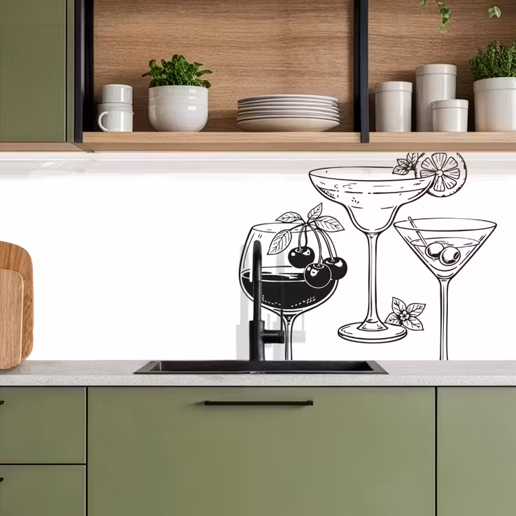 Glazen - Cocktails - Zwart - wit keuken achterwand 2 middel -sfeer3