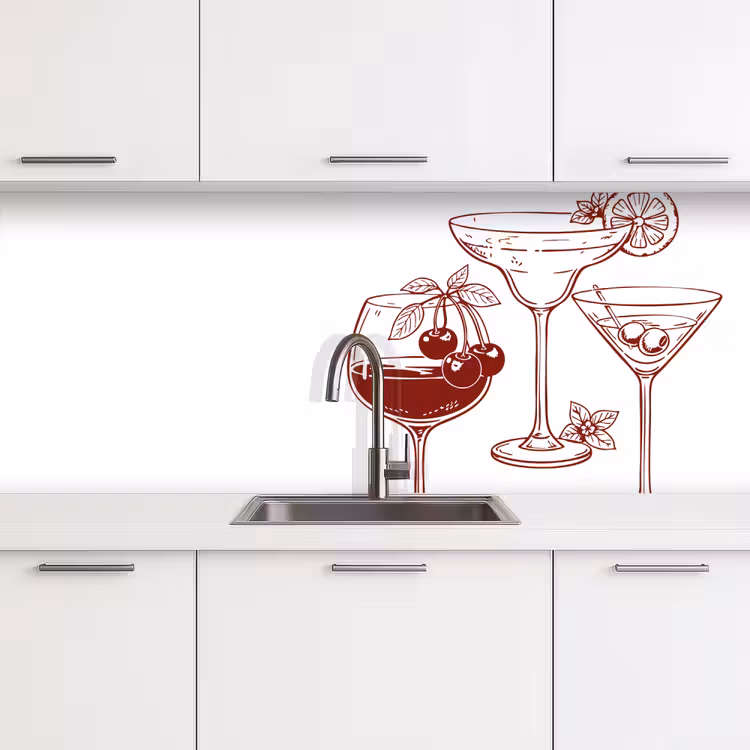 Glazen - Cocktails - Rood keuken achterwand 2 middel -3d