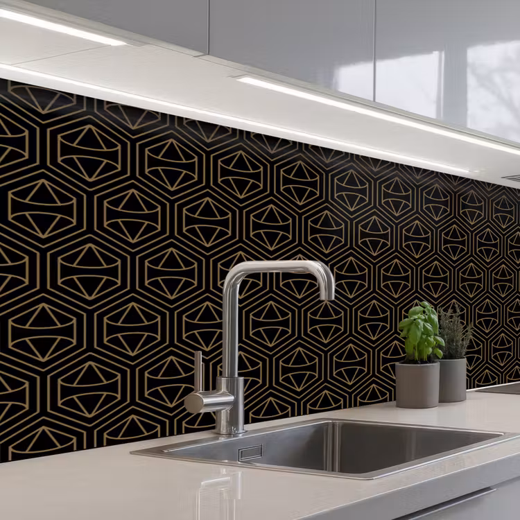 Goud - Zwart - Diamant keuken achterwand 2 middel 871 -3d_schuin