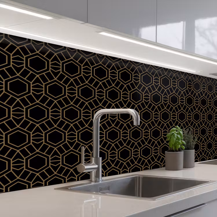 Goud - Zwart - Rozetstructuur keuken achterwand 2 middel 871 -3d_schuin