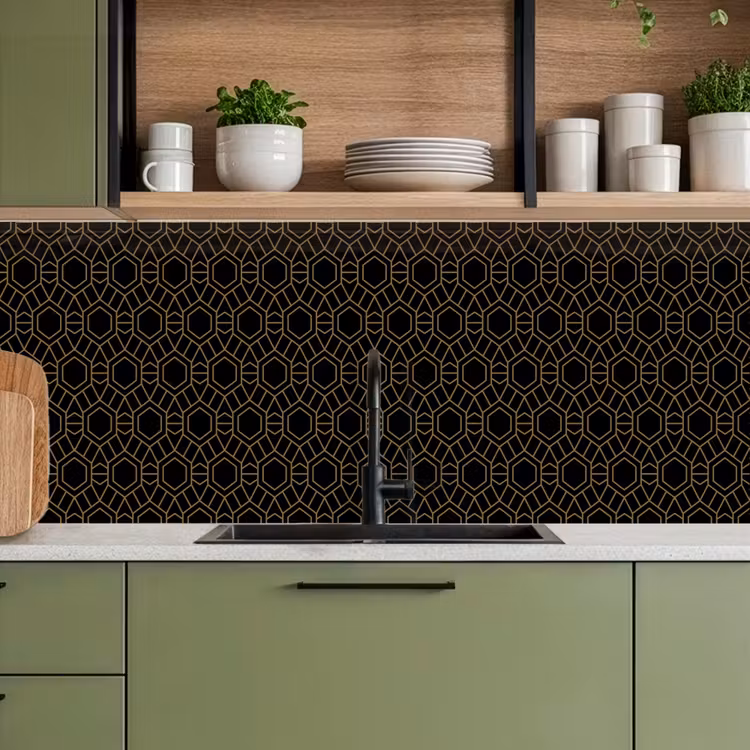 Goud - Zwart - Rozetstructuur keuken achterwand 2 middel 871 -sfeer3