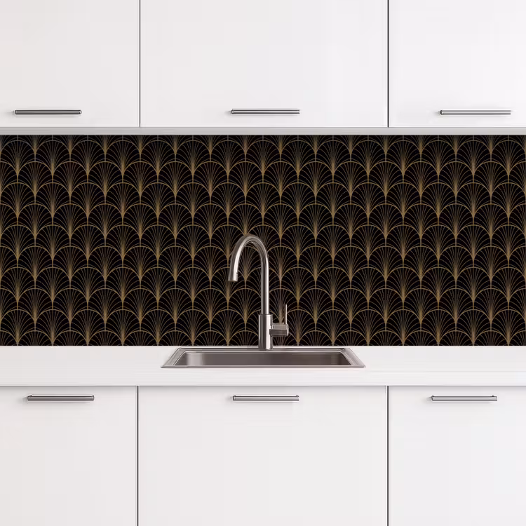 Gouden - Waaiers - Zwart keuken achterwand 2 middel 871 -3d