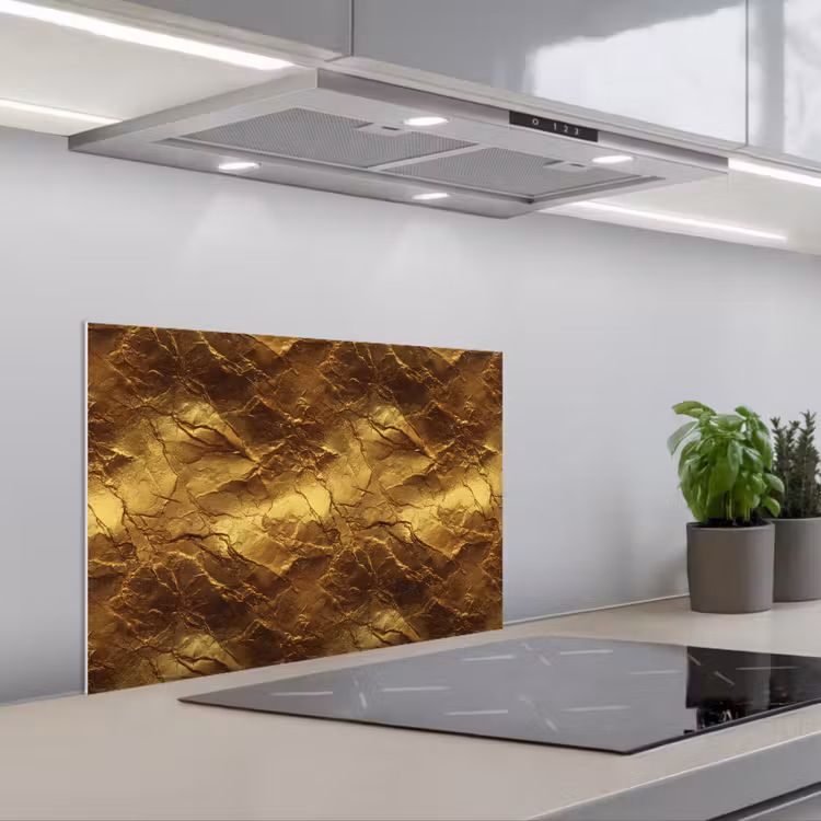 Bladgoud - Textuur - Goud keuken achterwand spatscherm klein 900 -3d_schuin