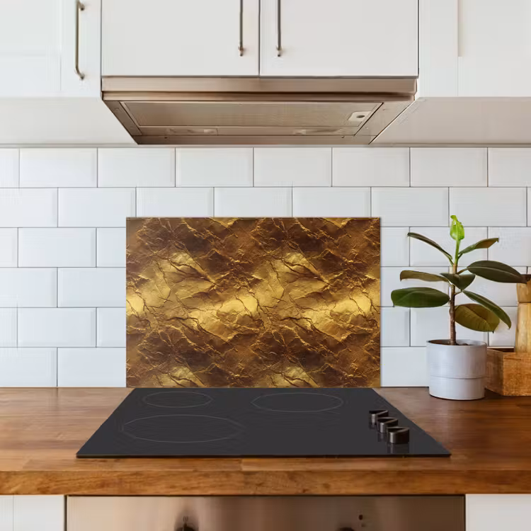 Bladgoud - Textuur - Goud keuken achterwand spatscherm klein 900 -sfeer2