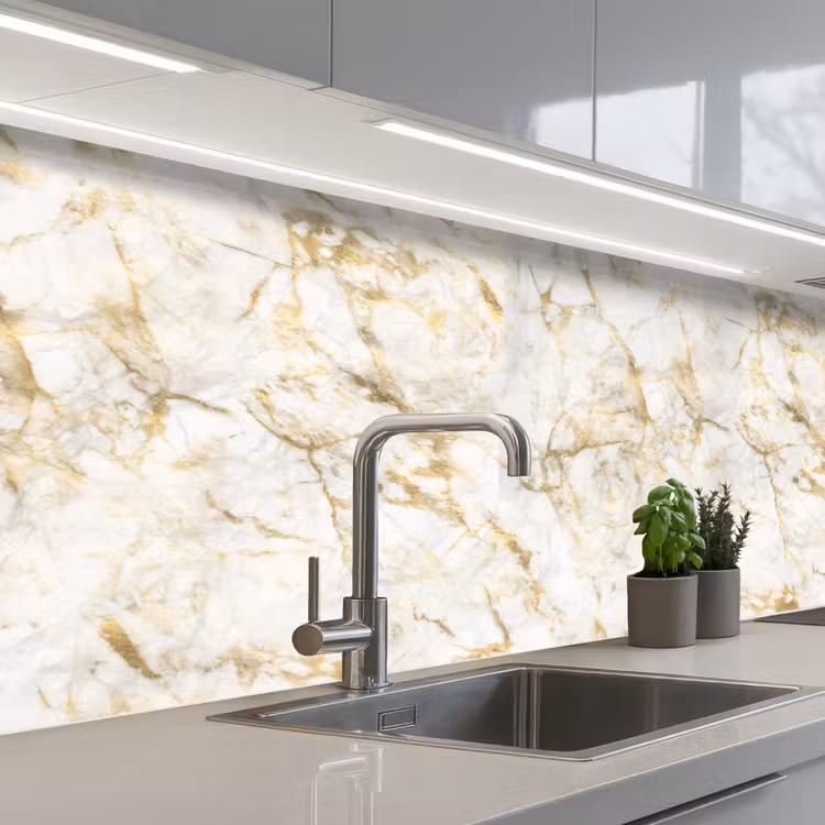 Goud - Licht - Nerf - Marmer keuken achterwand 2 middel 871 -3d_schuin