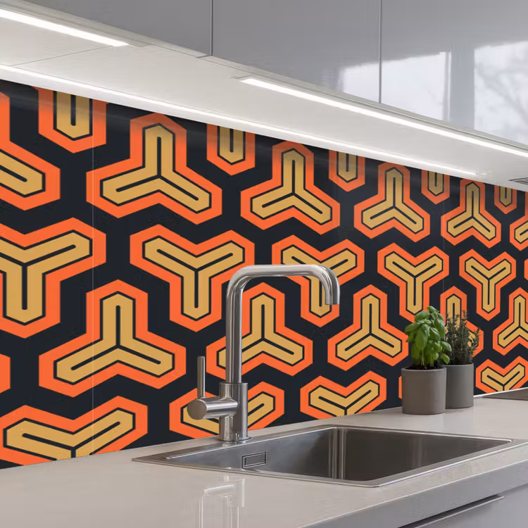 Goud - Rood - Patronen - Japans keuken achterwand 2 middel 871 -3d_schuin