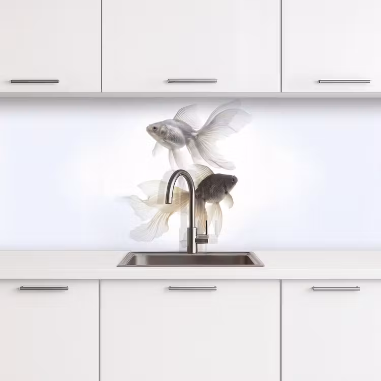 Goudvissen - Modern - Wit keuken achterwand 2 middel -3d
