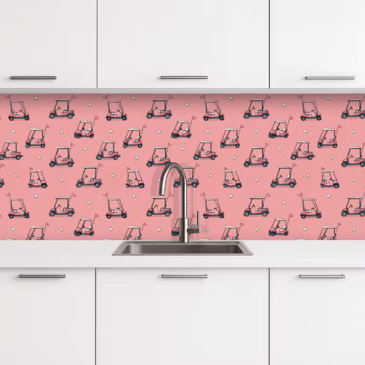Golfkar - Retro - Roze keuken achterwand 2 middel 871 -3d