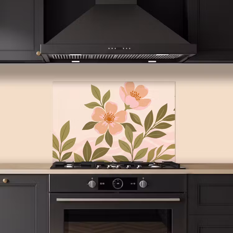 Grafisch - Bloemen - Roze keuken achterwand 2 middel -3d_schuin
