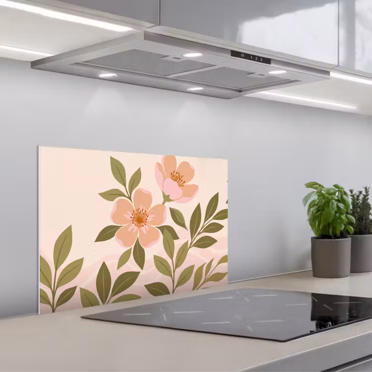 Grafisch - Bloemen - Roze keuken achterwand 2 middel -3d