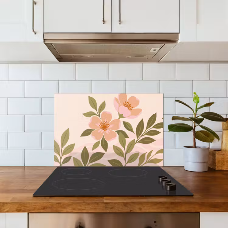 Grafisch - Bloemen - Roze keuken achterwand 2 middel -sfeer1