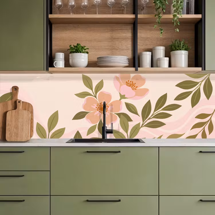 Grafisch - Bloemen - Roze keuken achterwand 2 middel -sfeer3