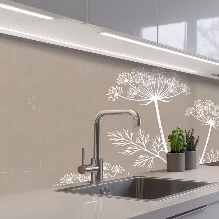 Grafisch - Fluitenkruid - Taupe keuken achterwand 2 middel -3d_schuin