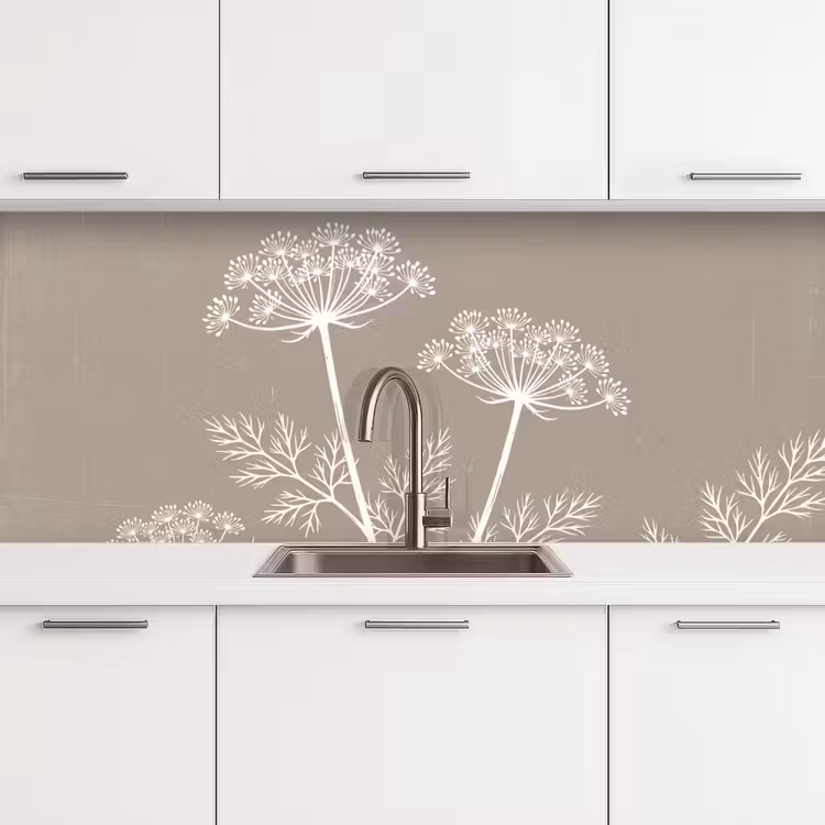 Grafisch - Fluitenkruid - Taupe keuken achterwand 2 middel -3d