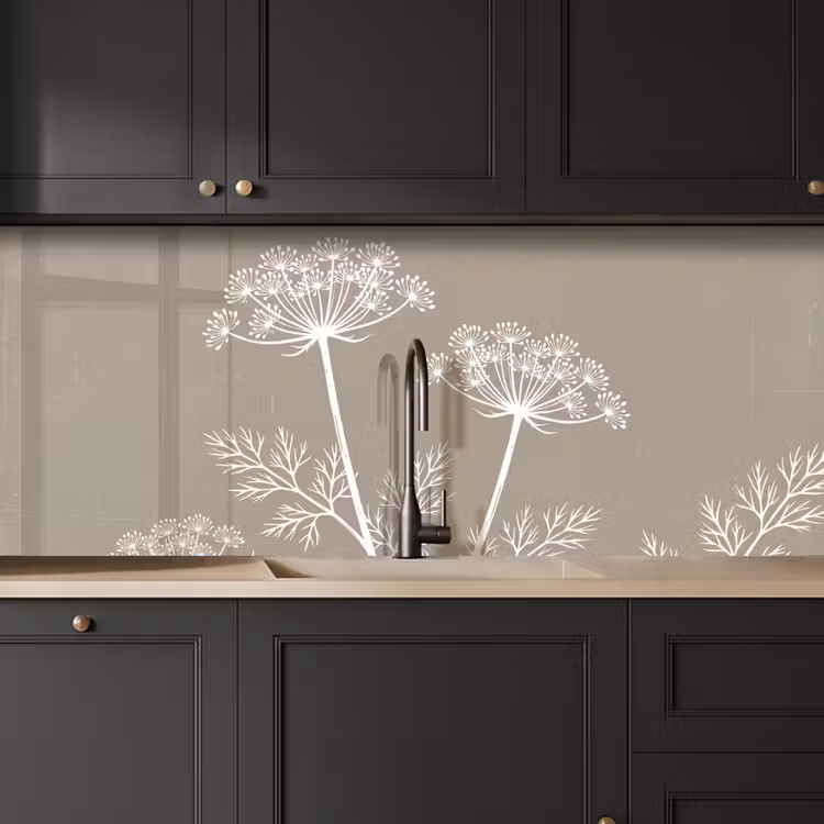 Grafisch - Fluitenkruid - Taupe keuken achterwand 2 middel -sfeer1