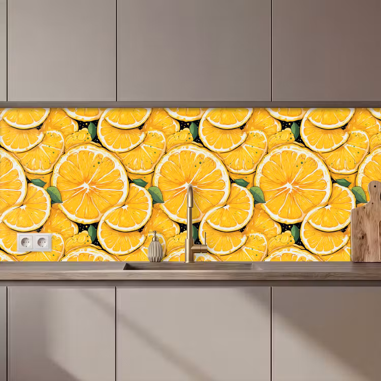 Grafisch - Citroenschijven - Blaadjes keuken achterwand 2 middel 871 zz_3dshopping