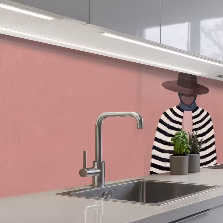 Grafisch - Vrouw - Roze keuken achterwand 2 middel -3d_schuin